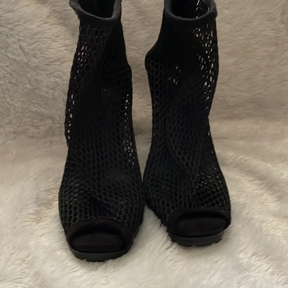 Bebe Black Mesh Peep Toe Bootie Size 6
